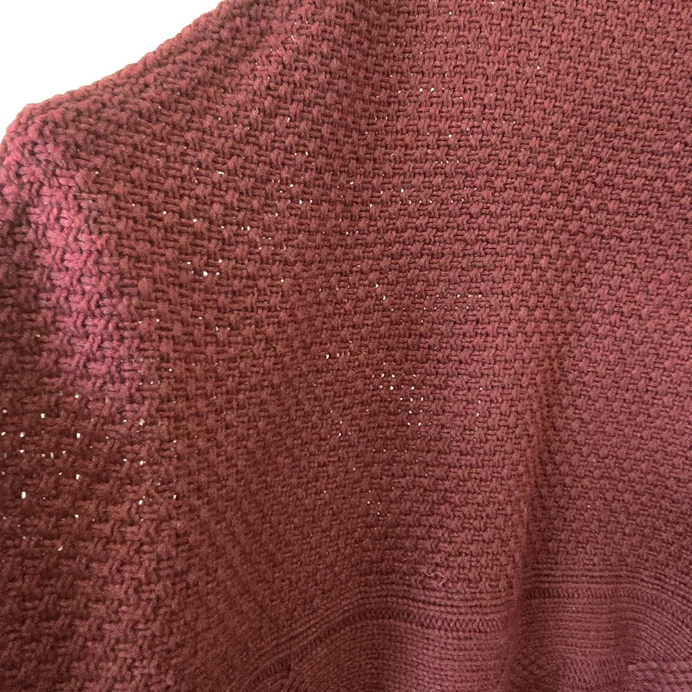 Coldwater Creek Womens OS Wine Red Knit Sweater Poncho Top Fringe Fall Cozy Boho - Picture 6 of 7